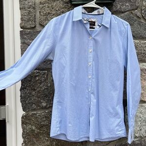 Barbour Light Blue Pinstripes Button Down Summer Tartan Cotton Sz US 6